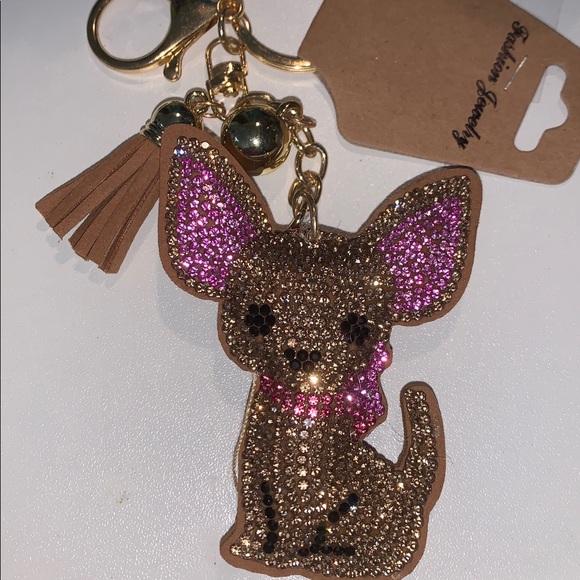 purse charm Accessories - Crystal chiuaua dog purse/bag charm keychain w/ tassel